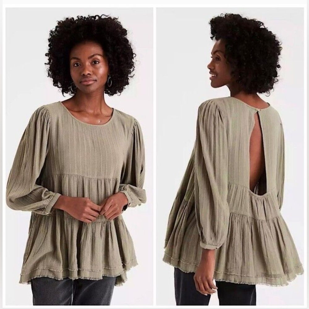 American Eagle Olive Open Back Babydoll Top